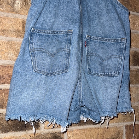 Levi Denim Overalls with Frayed Hem - Picture 9 of 10